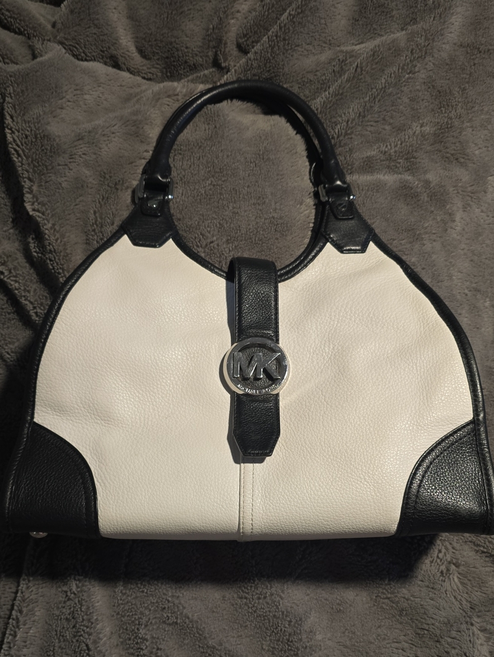Michael Kors Black and White Leather Dome Shoulder Bag